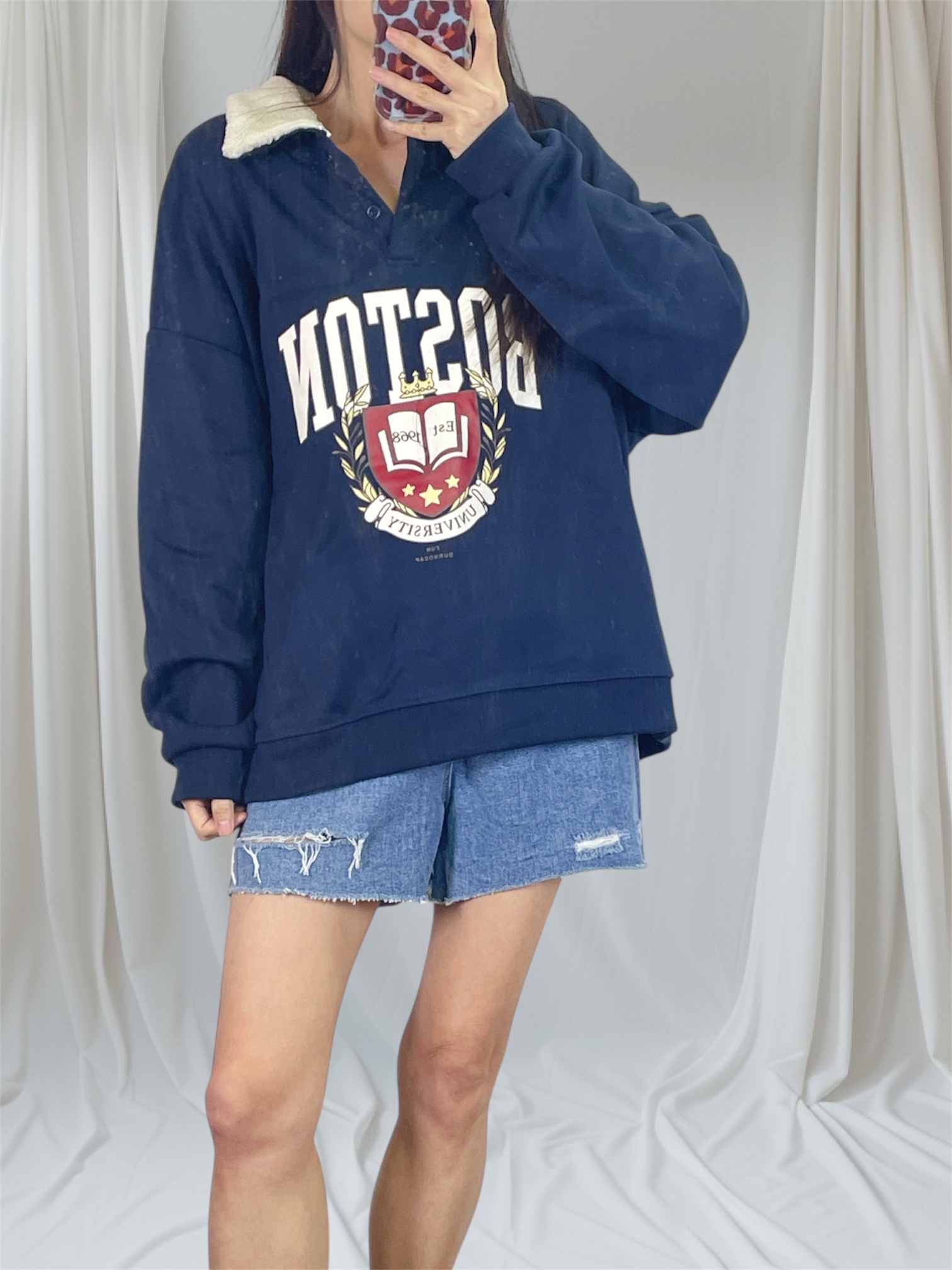 K5539 薄絨底X羊羔毛領衛衣