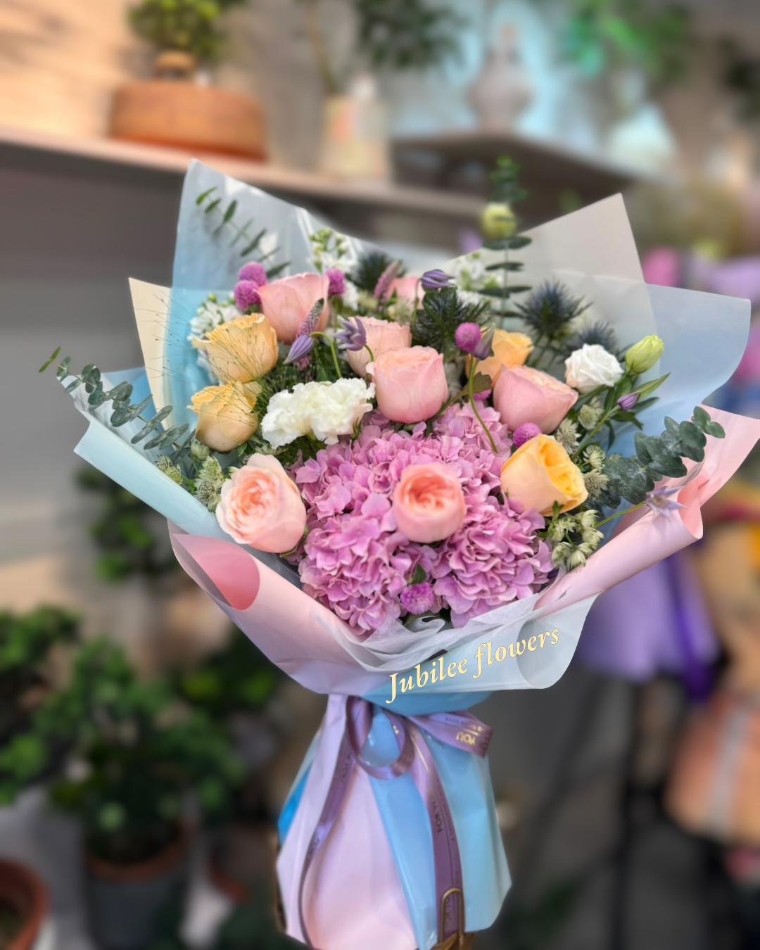 粉繡球 · 玫瑰混搭花束