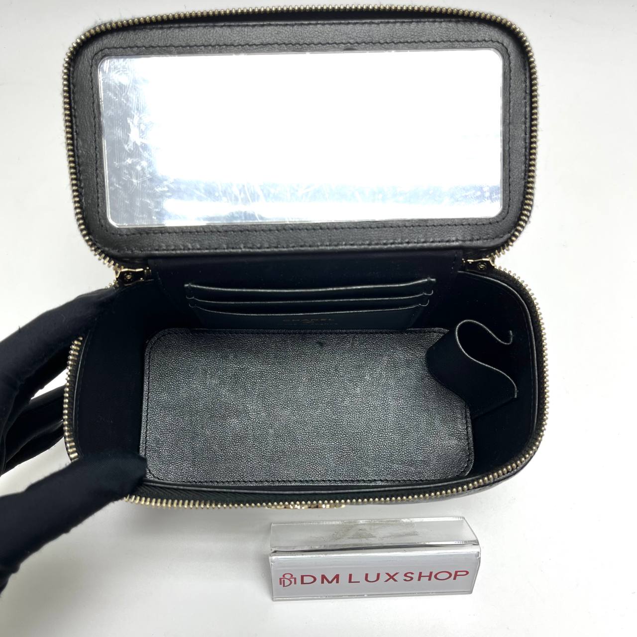 Chanel Black Caviar Vanity Case Top Handle GHW (Microchip)