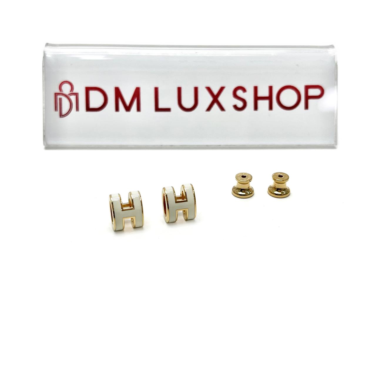 Hermes Mini Pop H White Earrings GHW