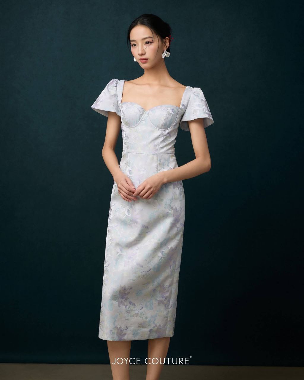 花卉方领连身裙 D0362