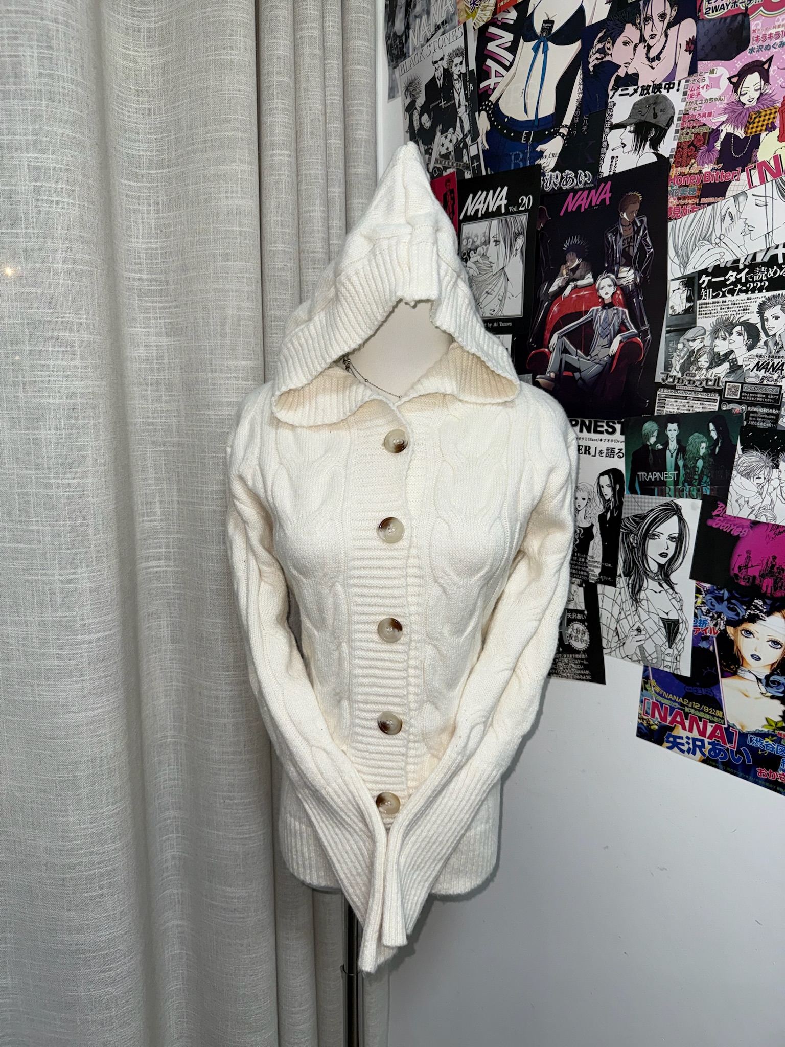 White Cable-Knit Hooded Cardigan
