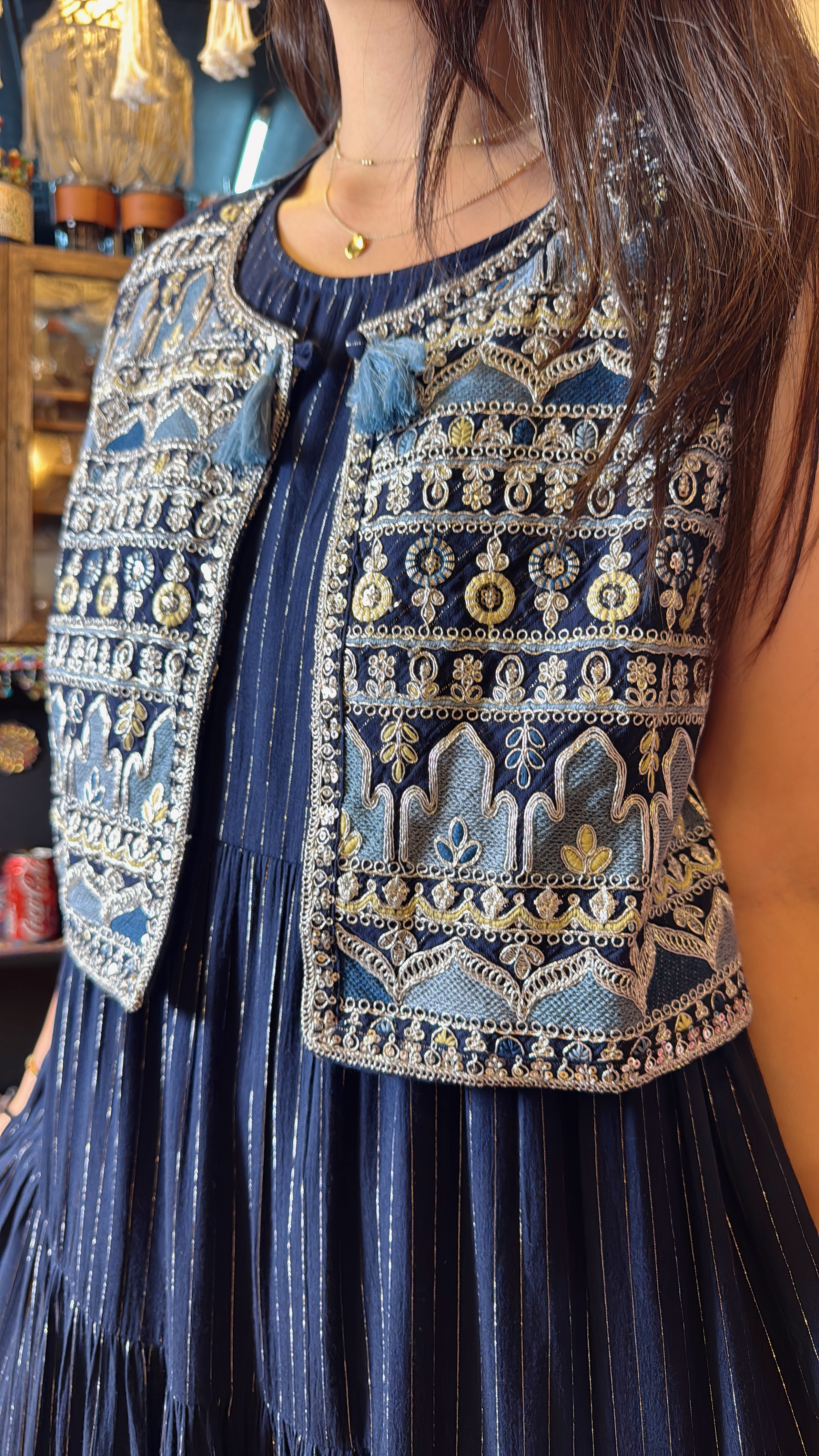 Navy Blue 2 pcs Set (Vest+Sleeveless OP) #1404