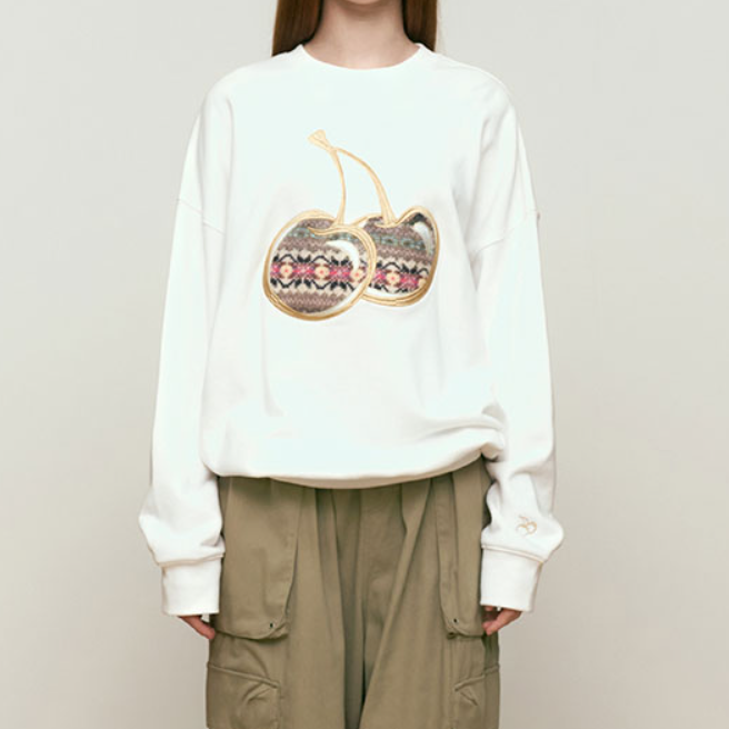 [清貨優惠][KIRSH] Big Cherry Applique Sweatshirt - Ivory