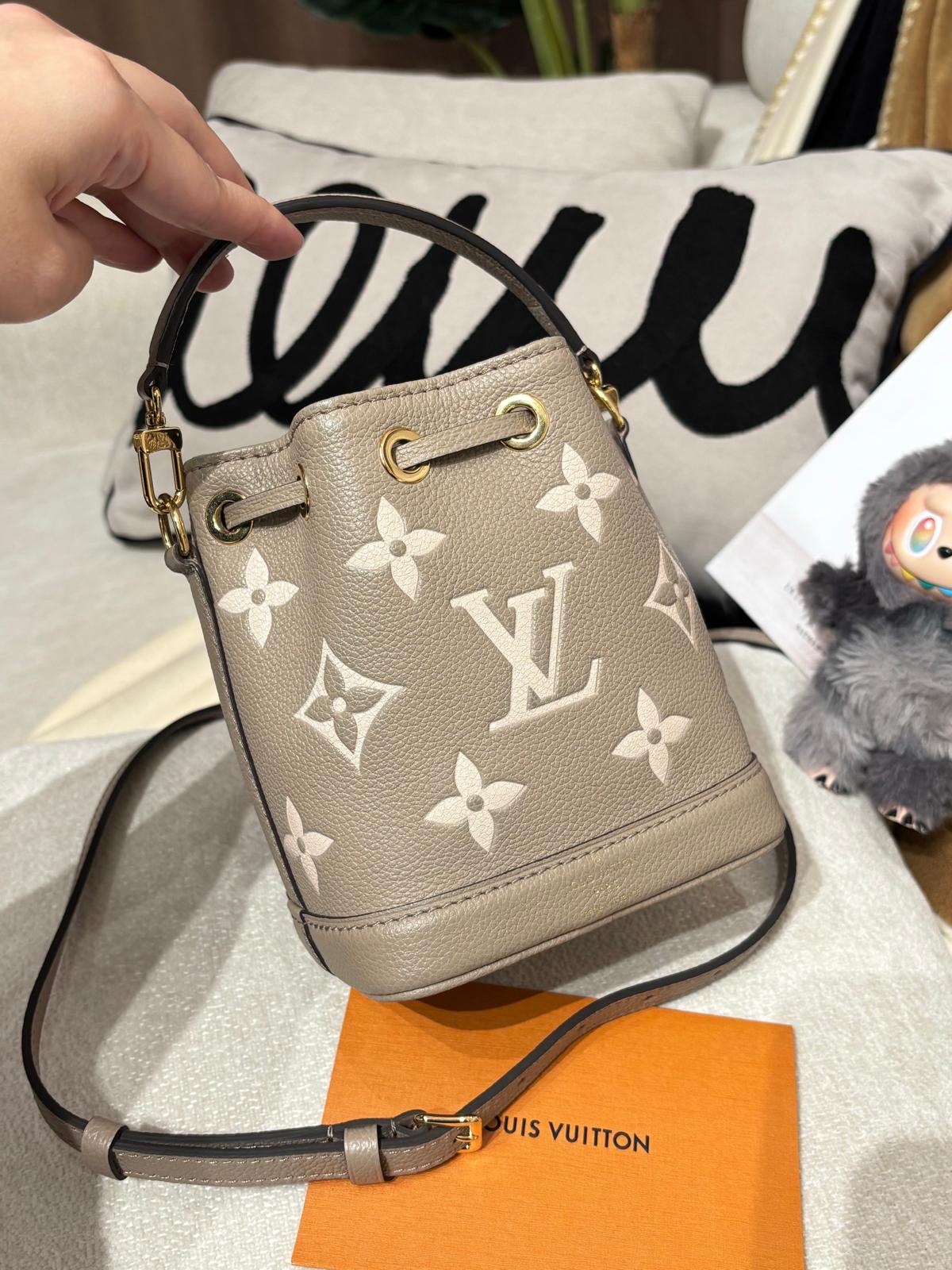 Lv Nano noe M46291 bucket Bicolor Monogram Empreinte Leather 100%Authentic,98%New ✅專門店收據✅塵袋✅Box