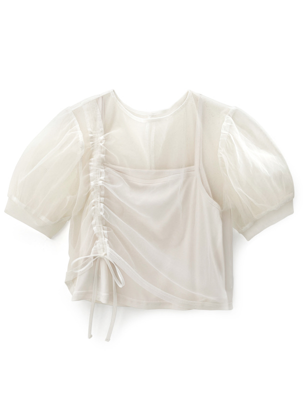 吊帶背心+薄紗抽帶上衣[dk1126]