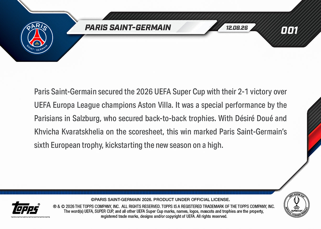 Paris Saint-Germain - 2026/27 UCL Topps NOW® #1 UEFA Super Cup 冠軍卡【團購】