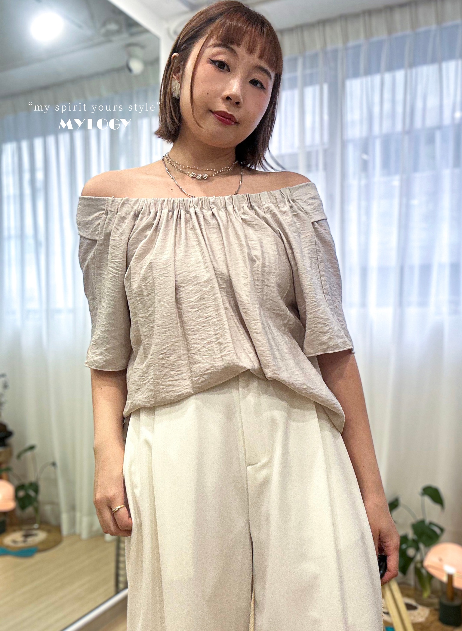 隨性的背影～ 3-ways後綁帶清爽襯衫 CK0010 - 杏色 Beige