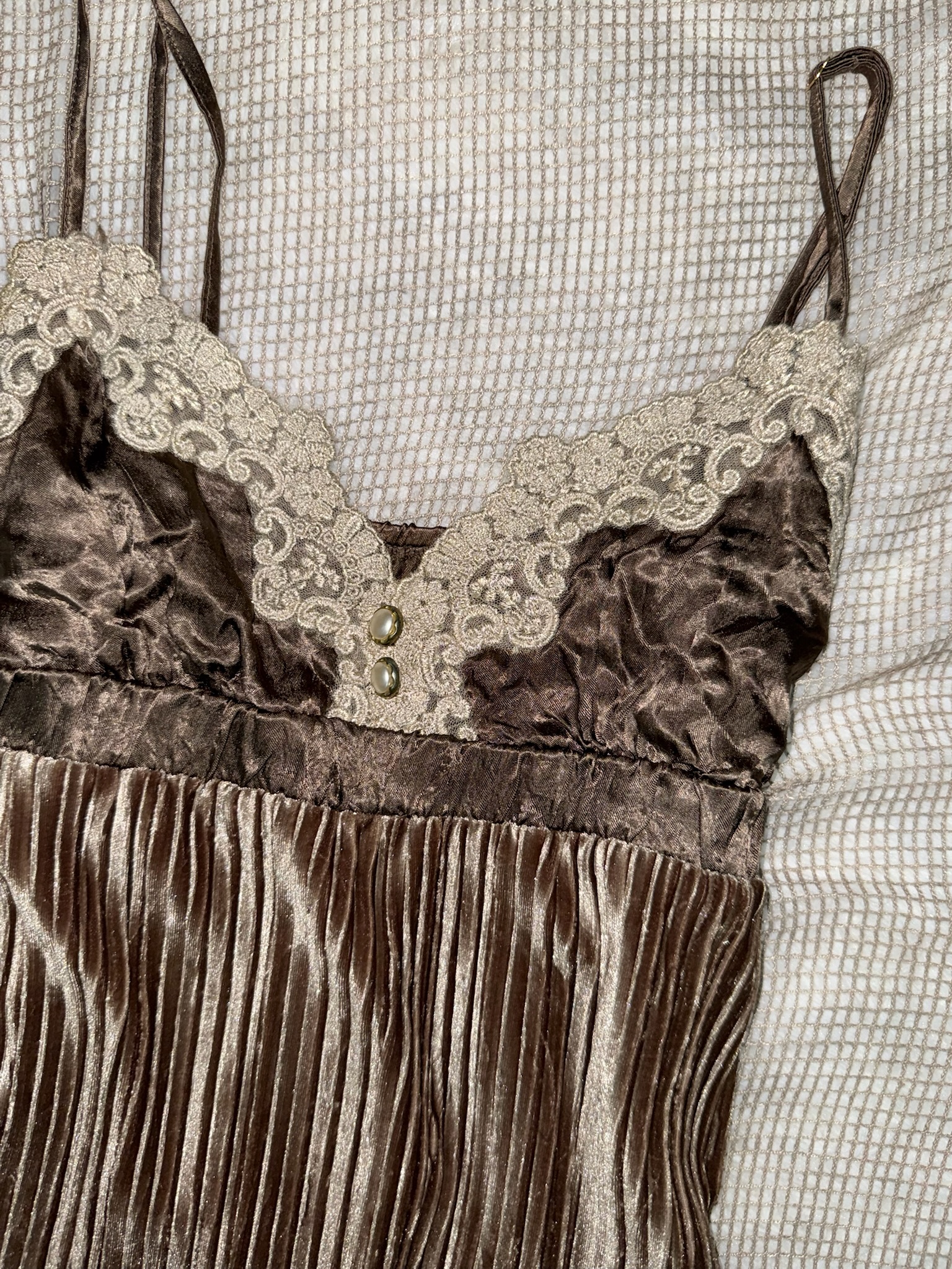 Antique Bronze Lace-Trimmed Velvet Dress