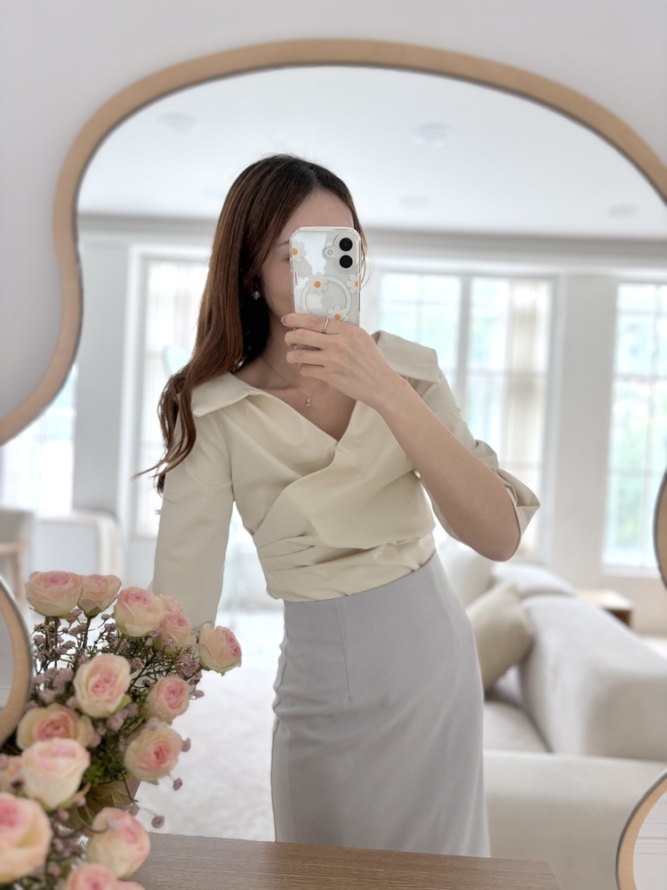 Camelia Wrap Collar Blouse (Cream)