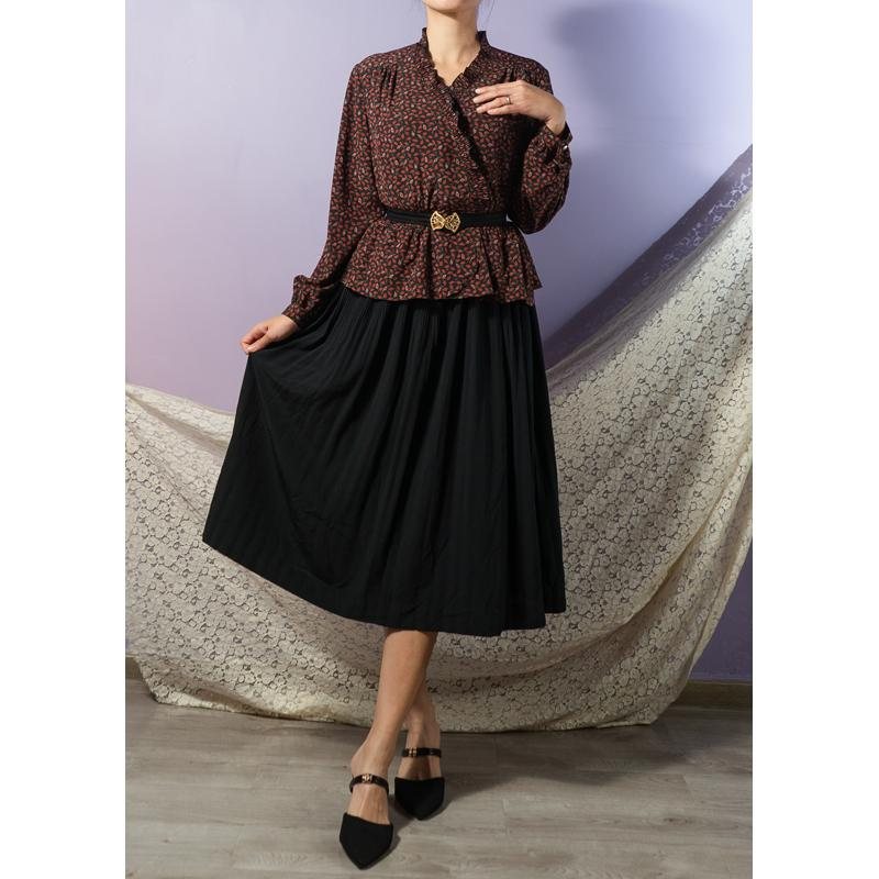 Vintage Japanese Leaf Pattern Faux Twin Dress (Mt1608-106)