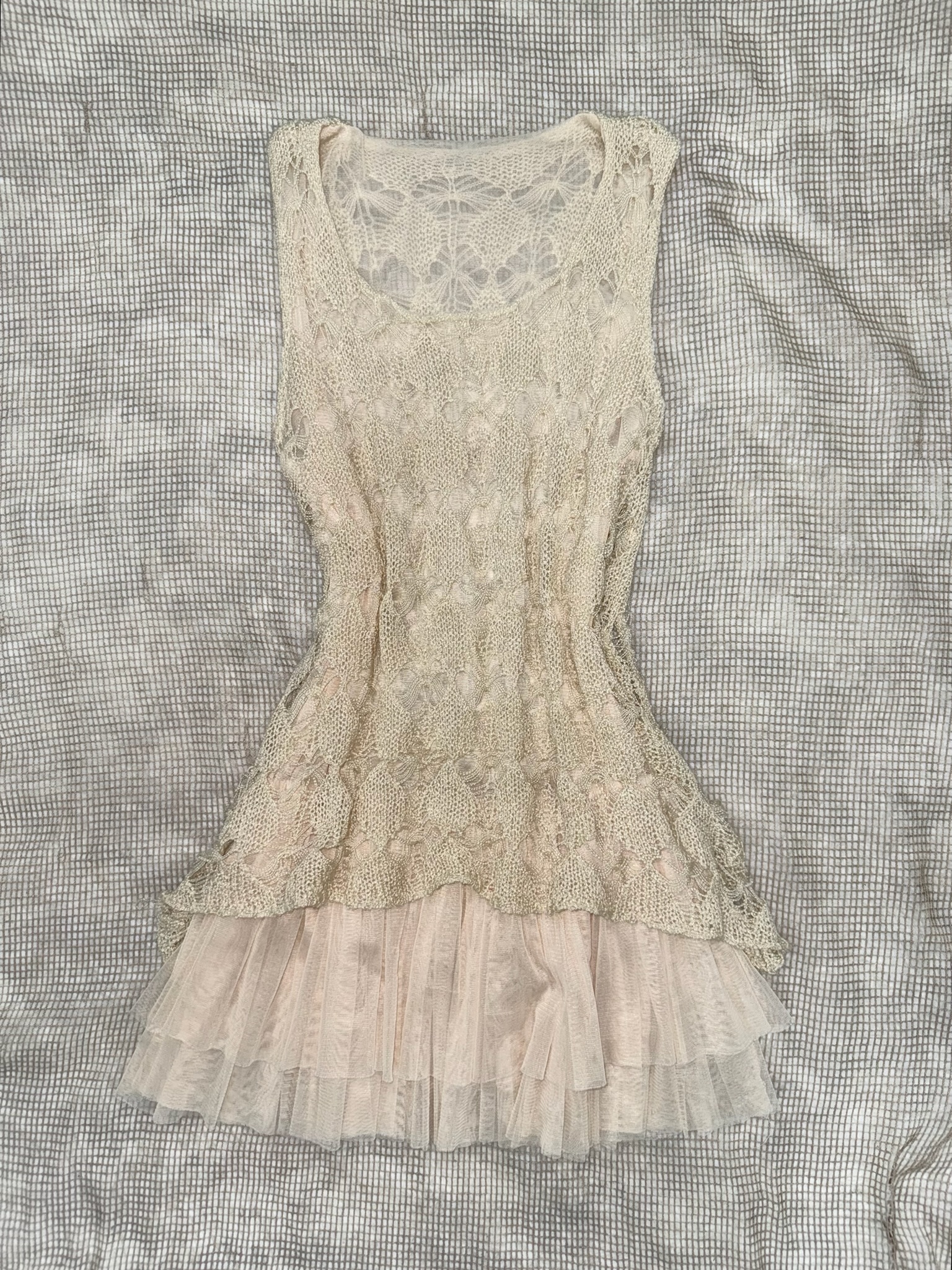 Mori Girl Crochet Lace Tiered Tutu Dress