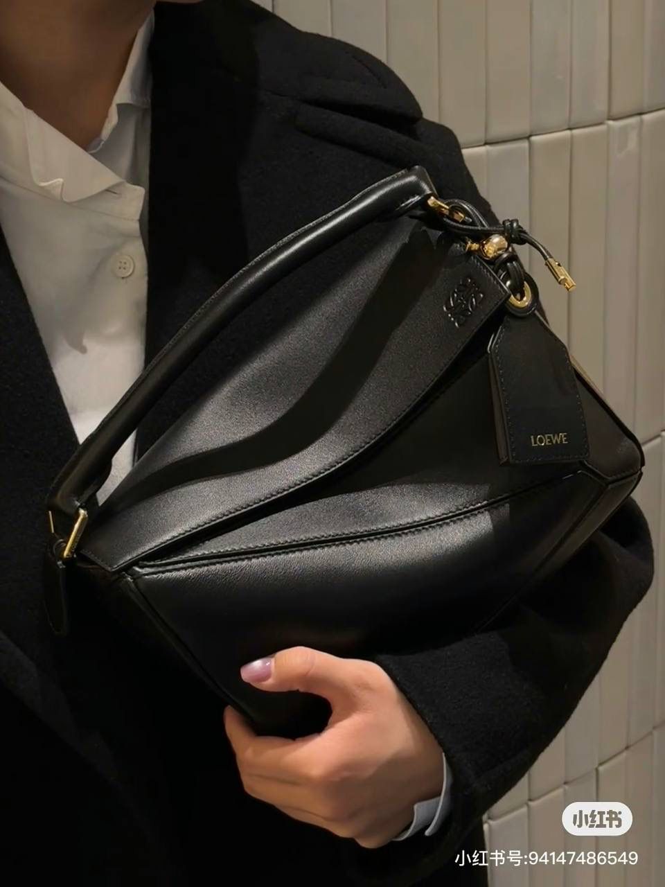 Loewe 罗意威 Puzzle 黑色皮革手提包