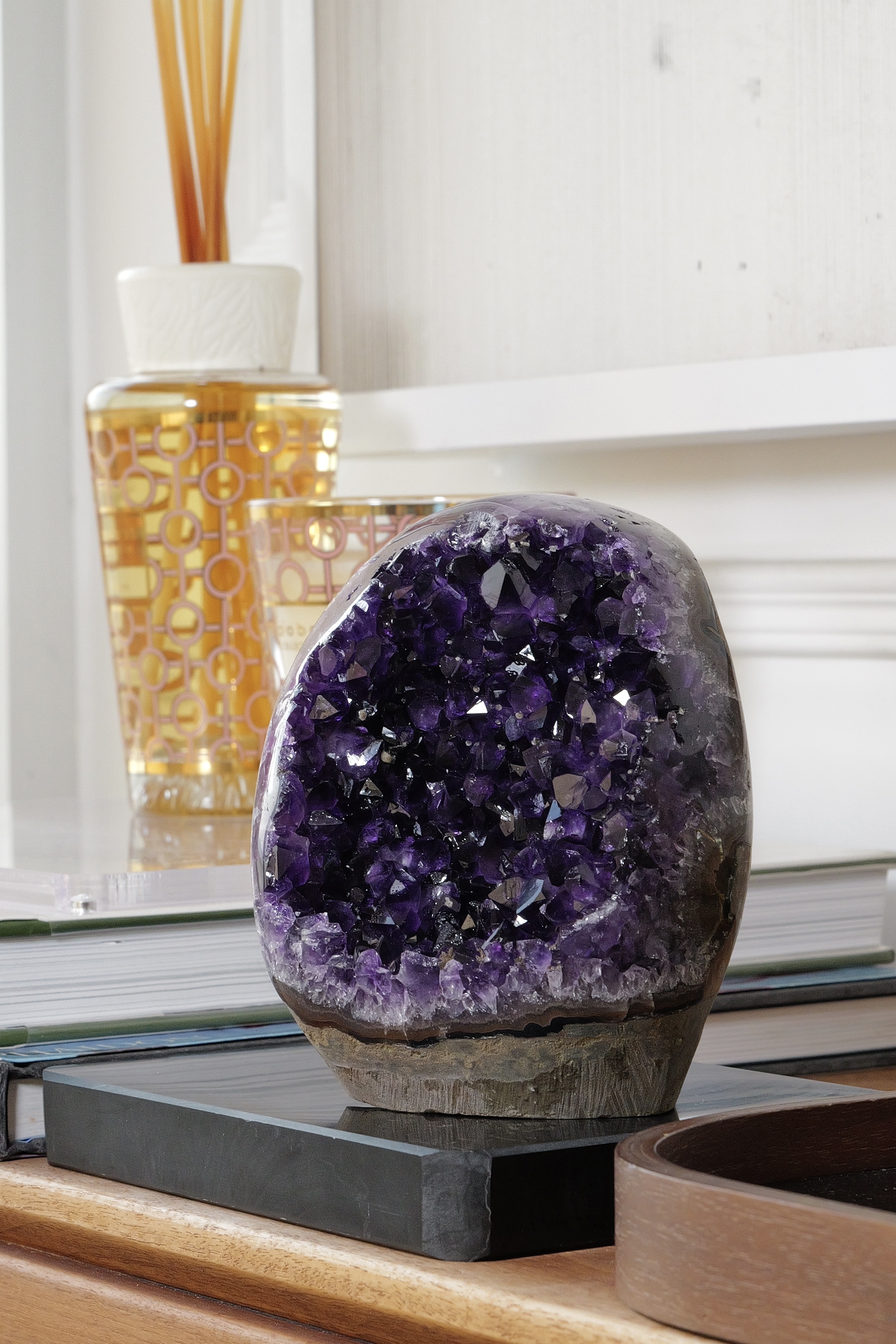 ༒ Uruguay 頂級帝王紫 1.4kg+瑪瑙晶牙背共生軟糖紫晶鎮༒ AM3008C31G1Asm-RA28*16JT