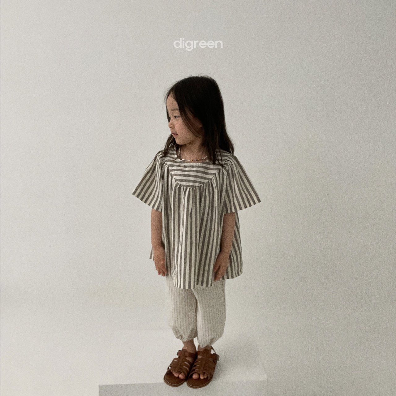 Digreen ｜stripe Blouse （Blue M 90-100)