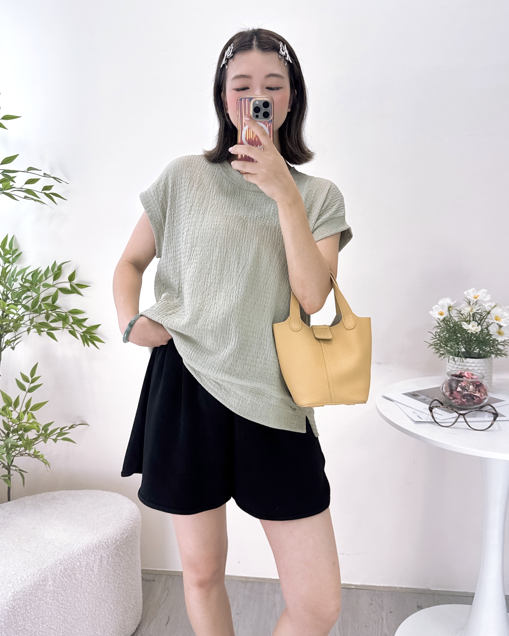 長青通爽淨色皺紋料上衣 4色