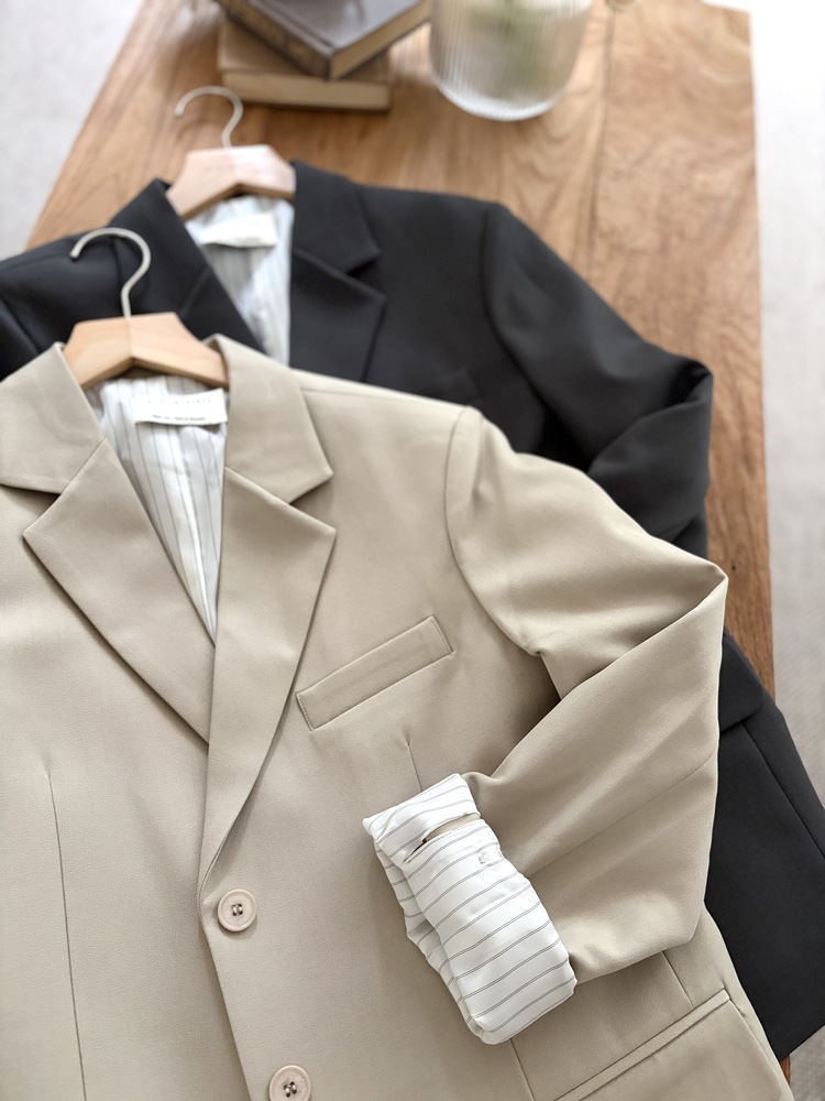 Margot Blazer with Striped Cuffs (Beige)