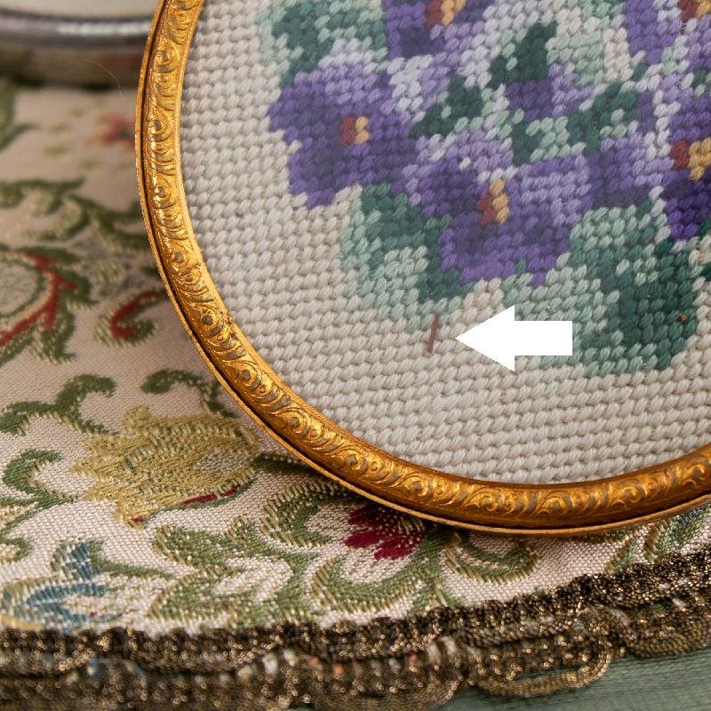Vintage c.a. 1960s Hand-Stitched Petit Needlepoint Floral Coaster (MZ020)