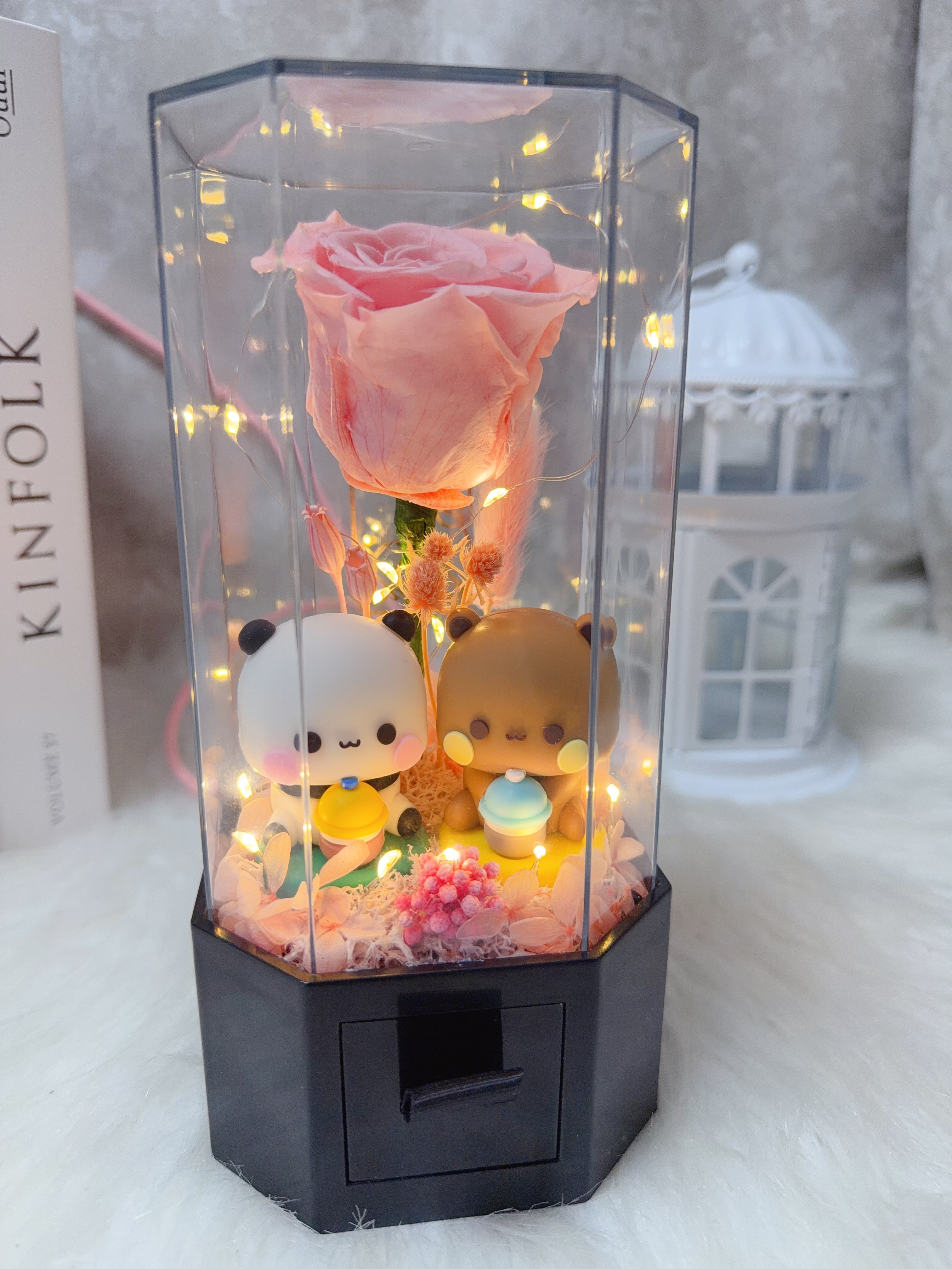 一二布布粉紅玫瑰永生花細花盒