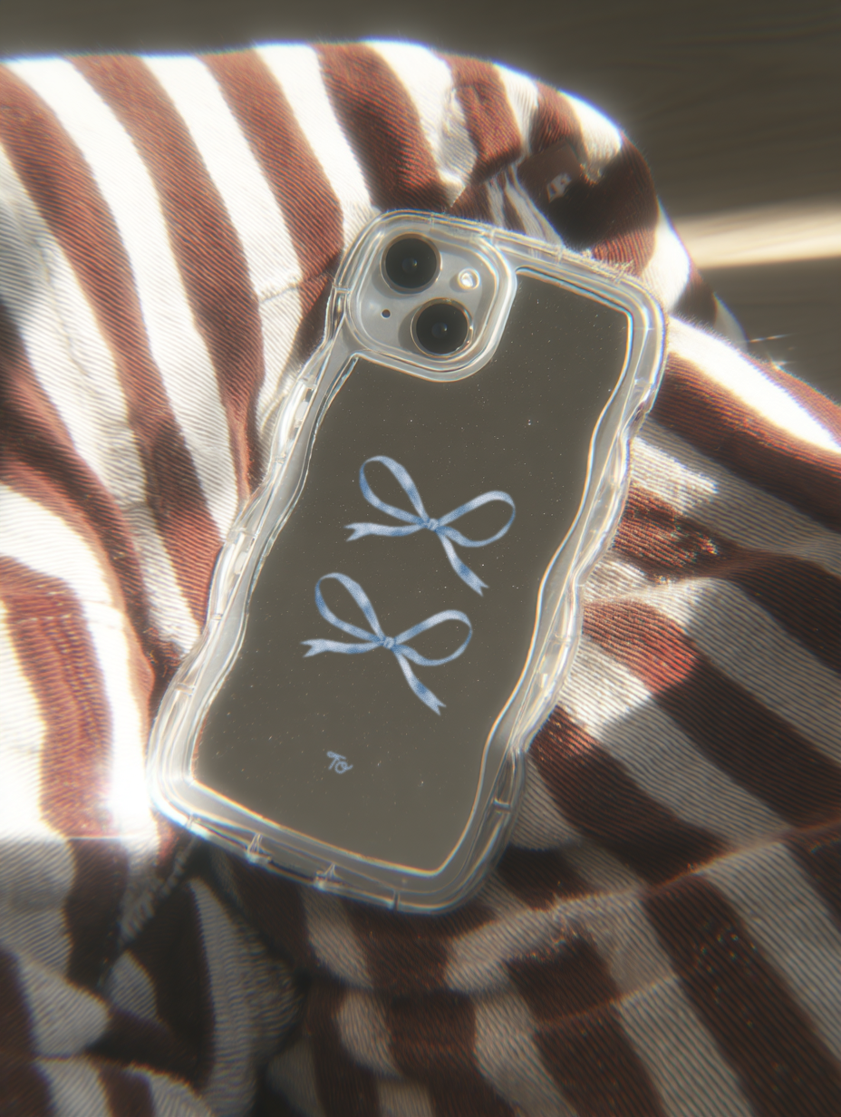 【Silky Blue Ribbon(S)】波浪邊框鏡面 iPhone Case