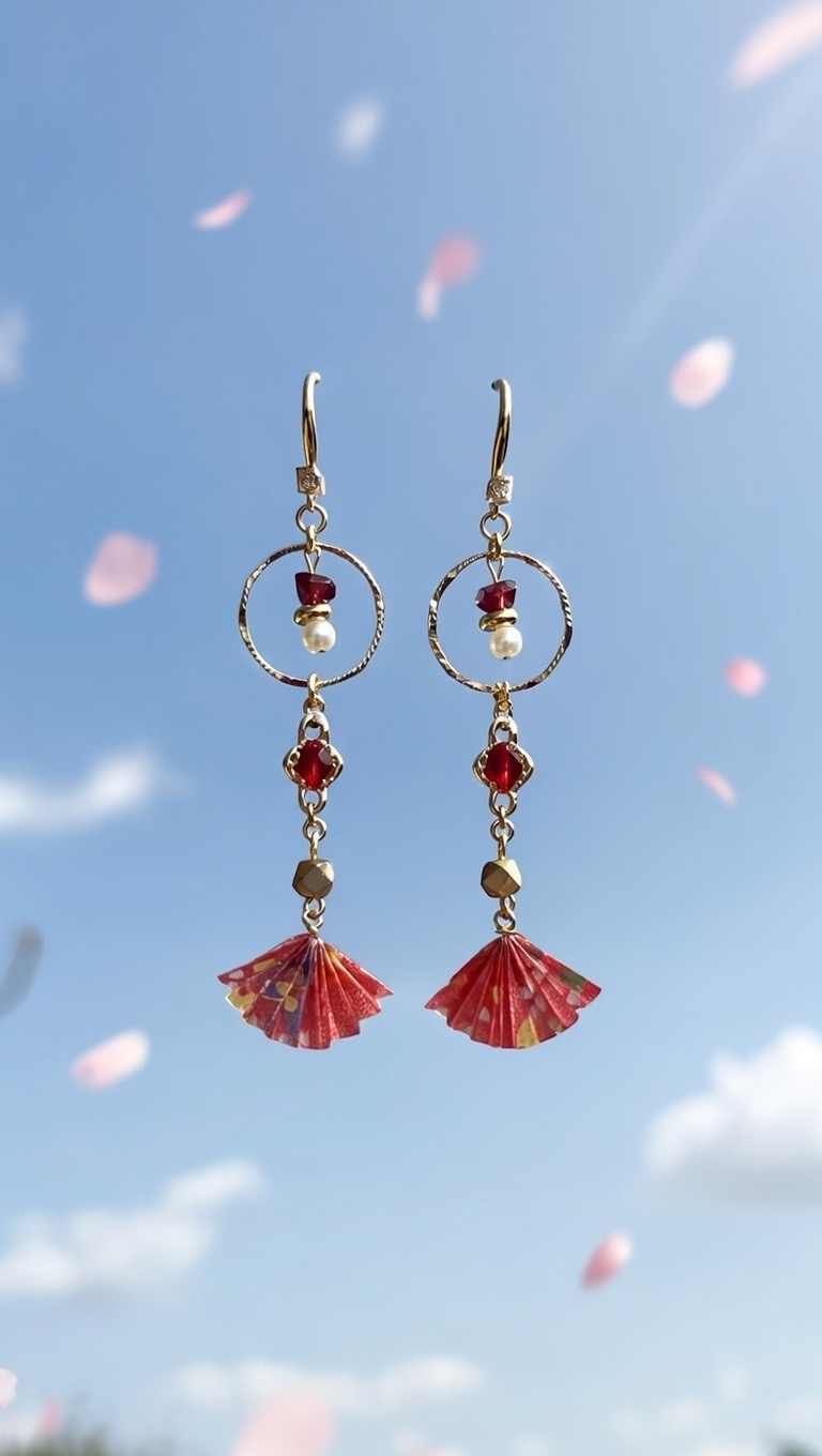 和風日系紅扇葉耳環🇯🇵🪭