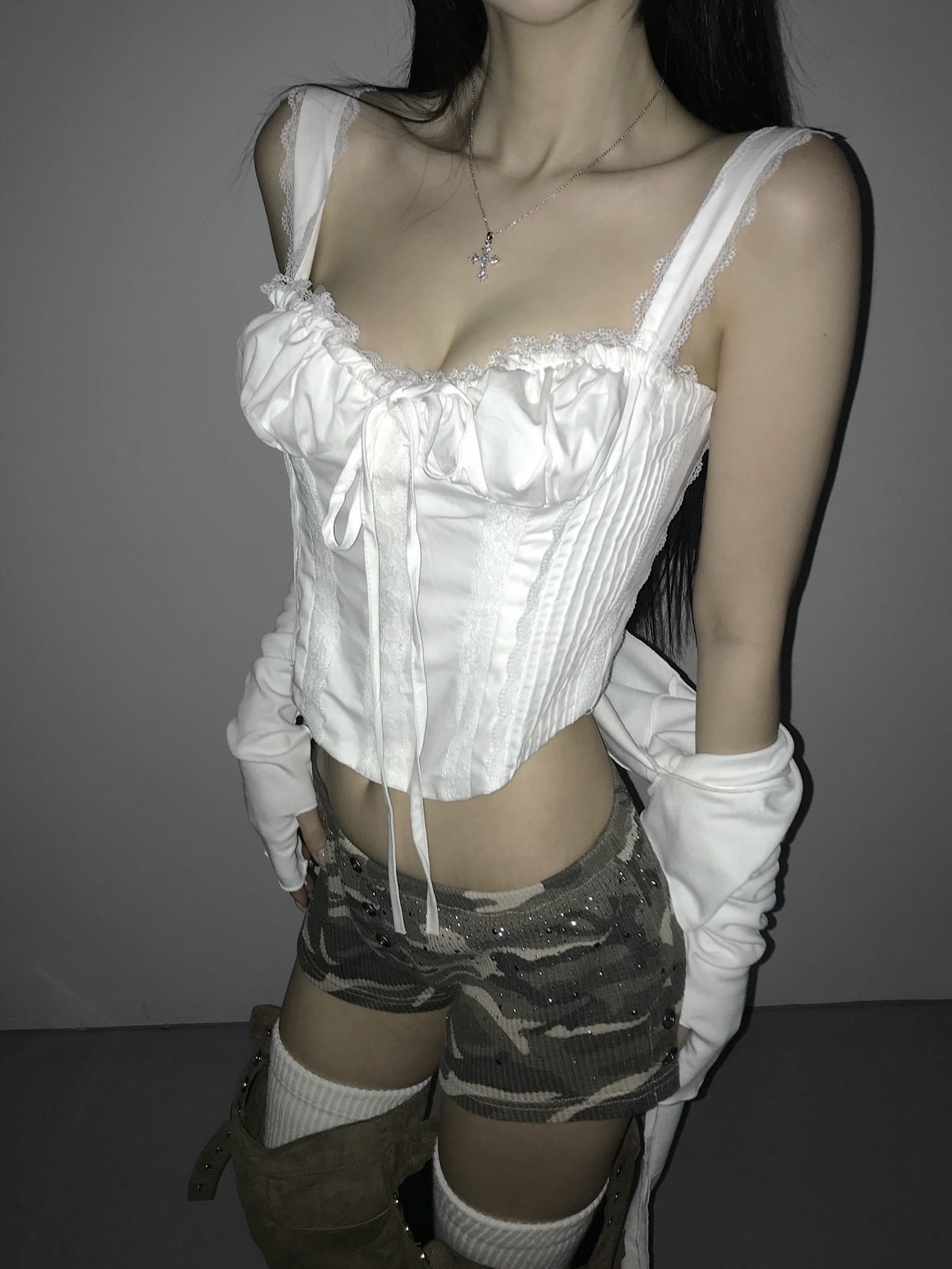 Waffle Knit Rhinestone Camo Shorts