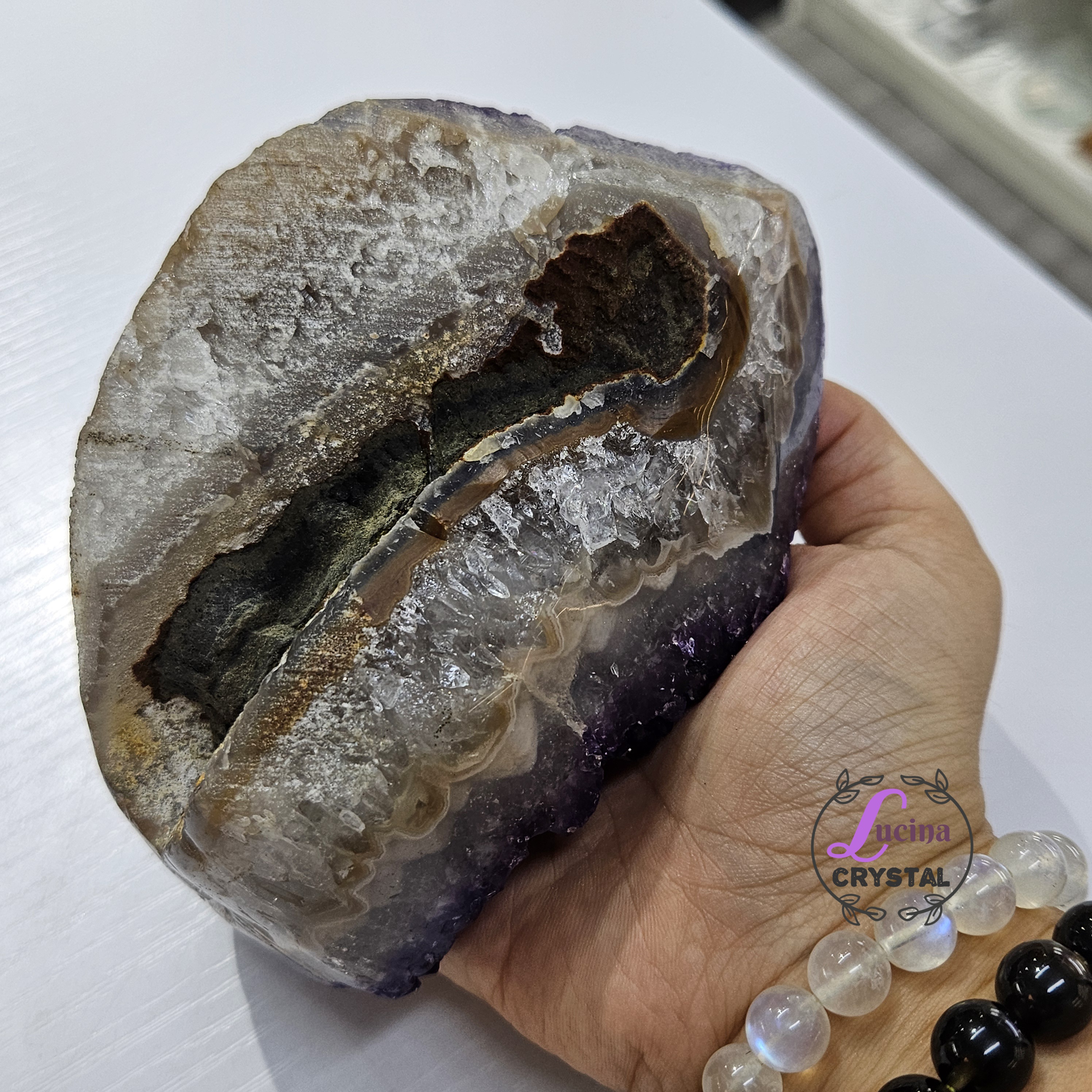 (Co#8551) 深紫細牙紫水晶簇伴生方解石
