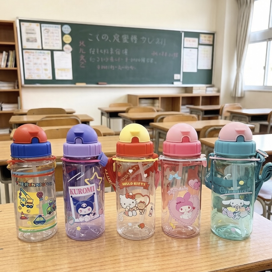 Sanrio斜揹飲管水樽 抗菌加工 350毫升 BPA free 防漏樽蓋設計