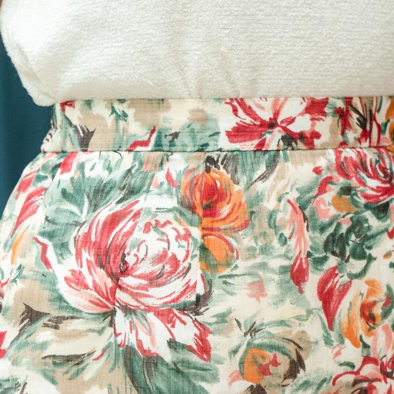 Vintage Japanese Artistic Large Summer Floral Pattern Straight Skirt/Pencil Skirt- Waist 24.5~27"(MT1606-2)