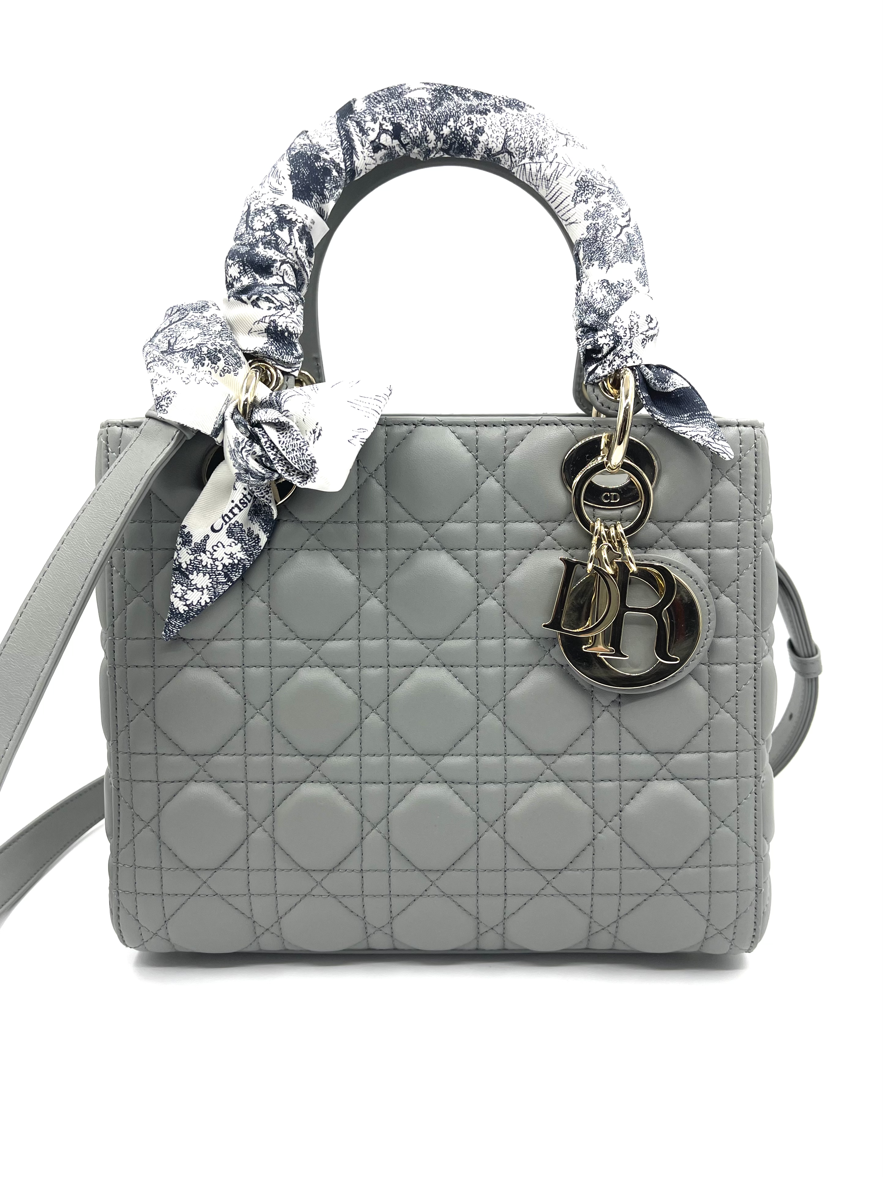 Pre-owned Christian Dior Medium Lady Dior Bag with Twilly