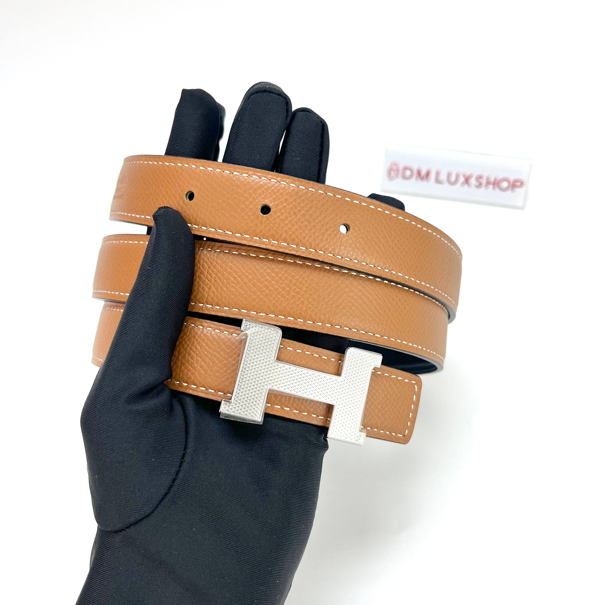 Hermes Reversible Leather Strap 24MM Noir/Gold PHW (Stamp U, Y: 2022)