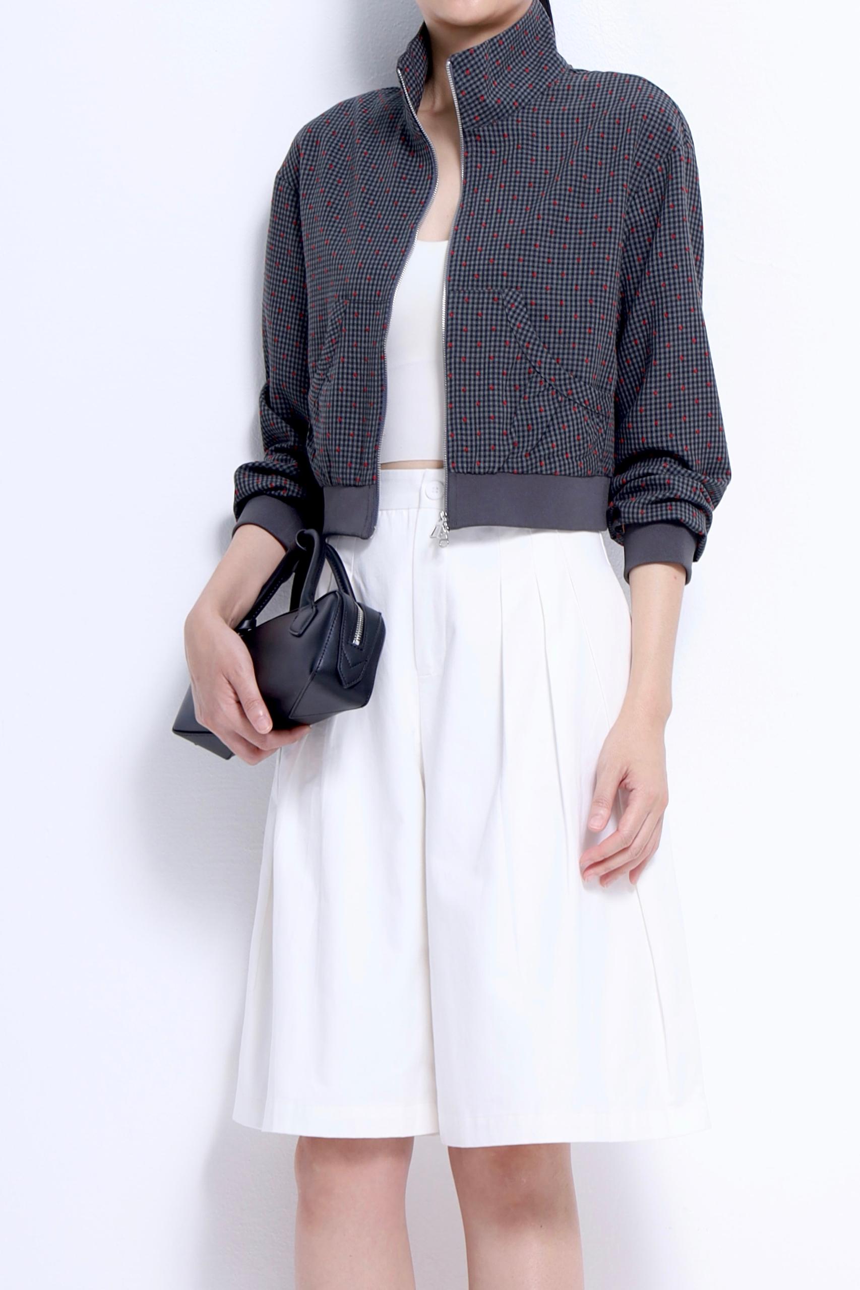 CB2762 Jacquard Cropped Zip-Up Jacket