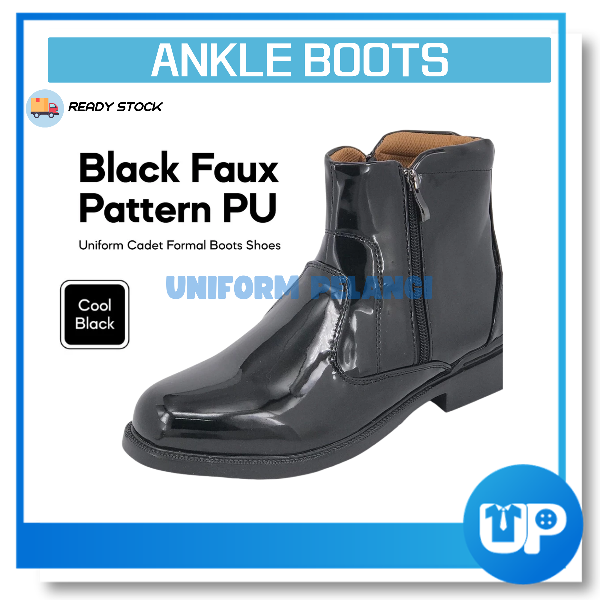 ABARO Kasut Kilat Kulit Ankle Boots Formal Shoes/Kasut Potong Polis/SWAT Boots Faux Leather