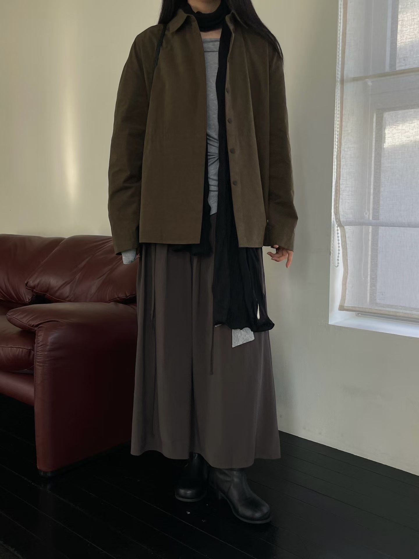 MILAE 腰間抽繩麂皮絨襯衫外套