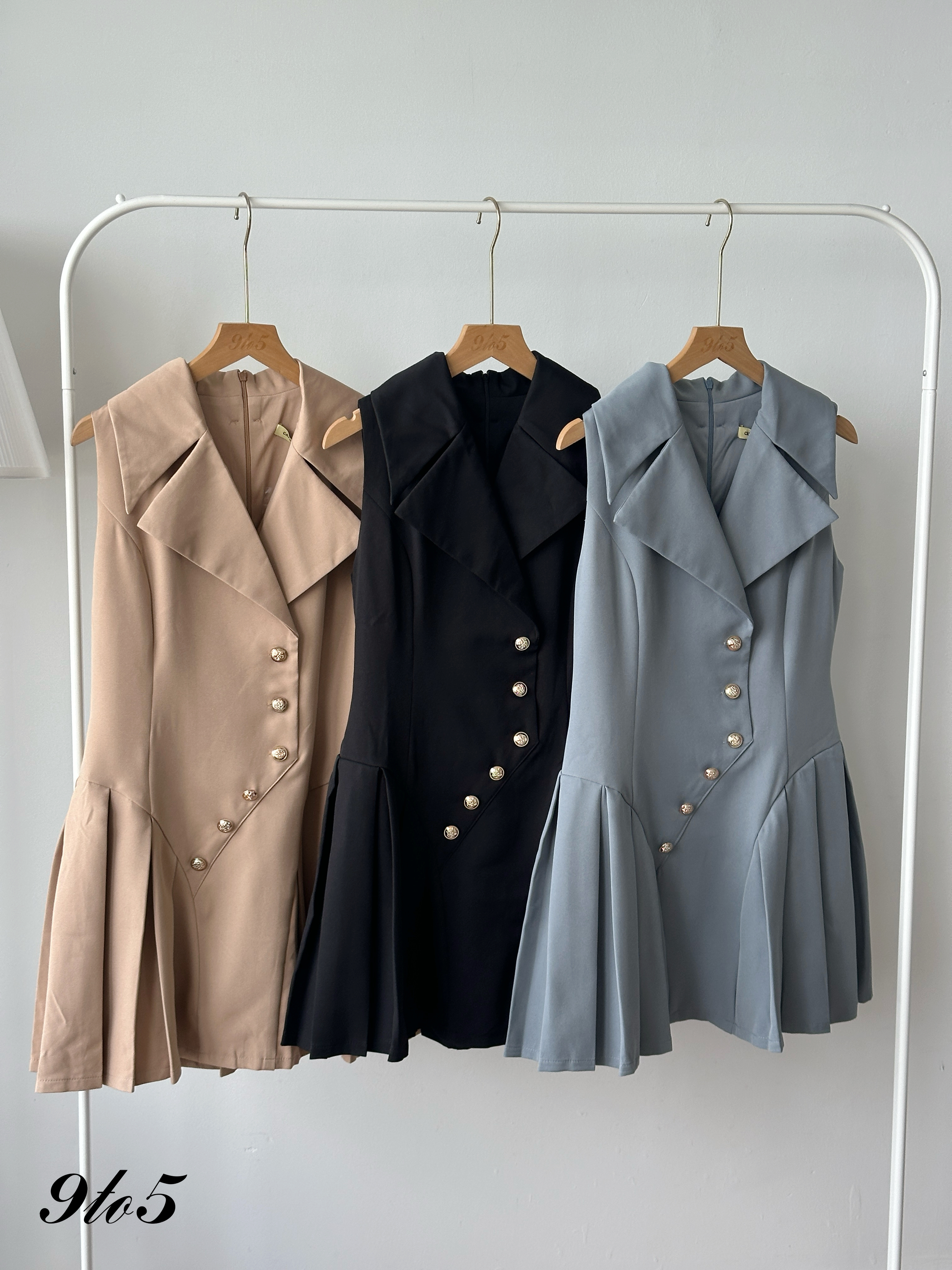 D2365 Sleeveless Pleated Dress - 3 Colors 