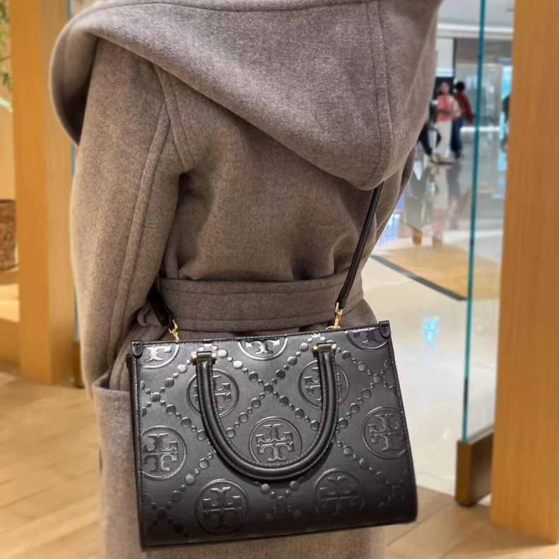 香港現貨-Tory Burch T Monogram Embossed Square ToteBlk