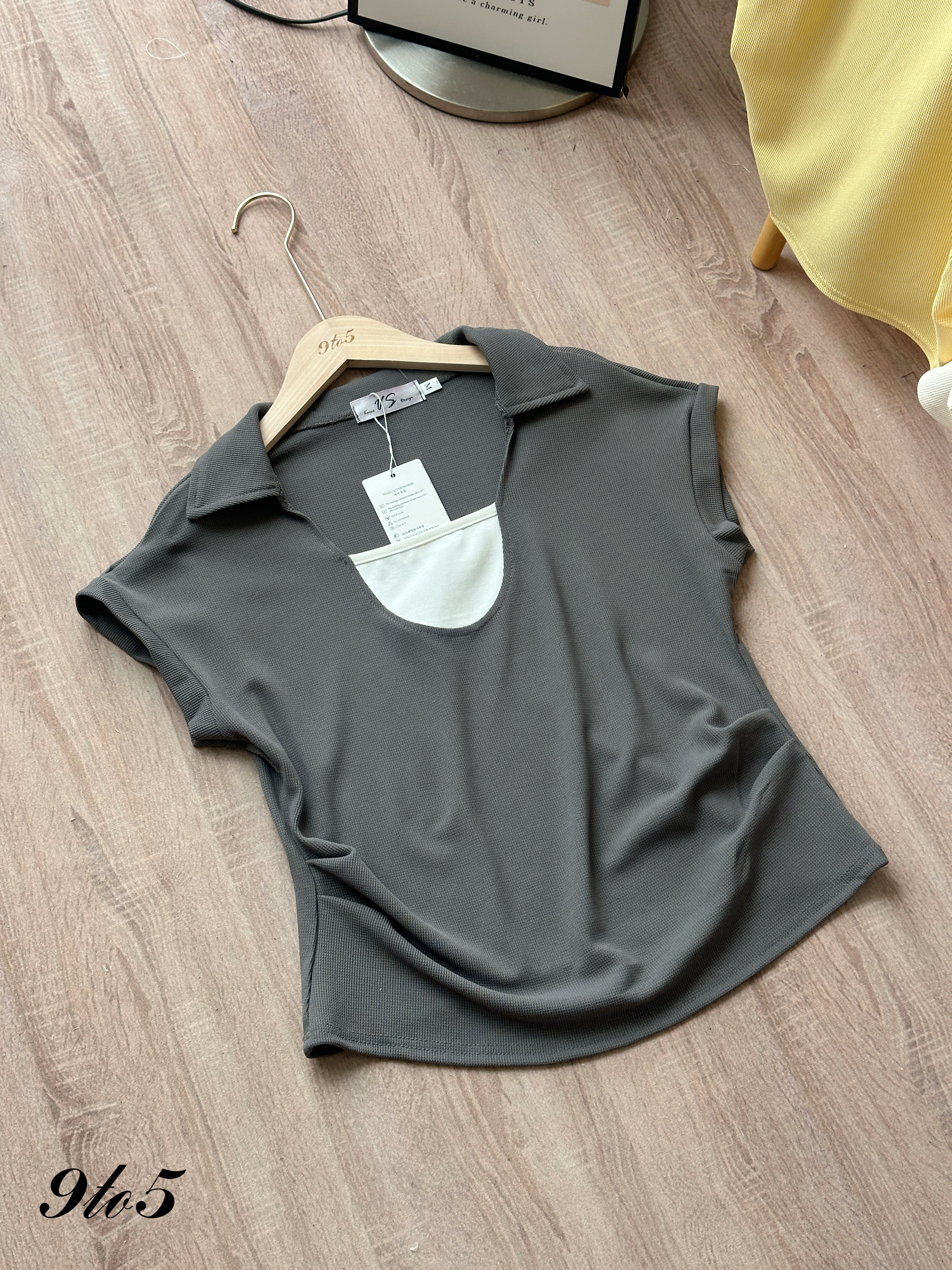 T4416 Fake Two-Pieces Ruched Knit Top - 3 Colors 