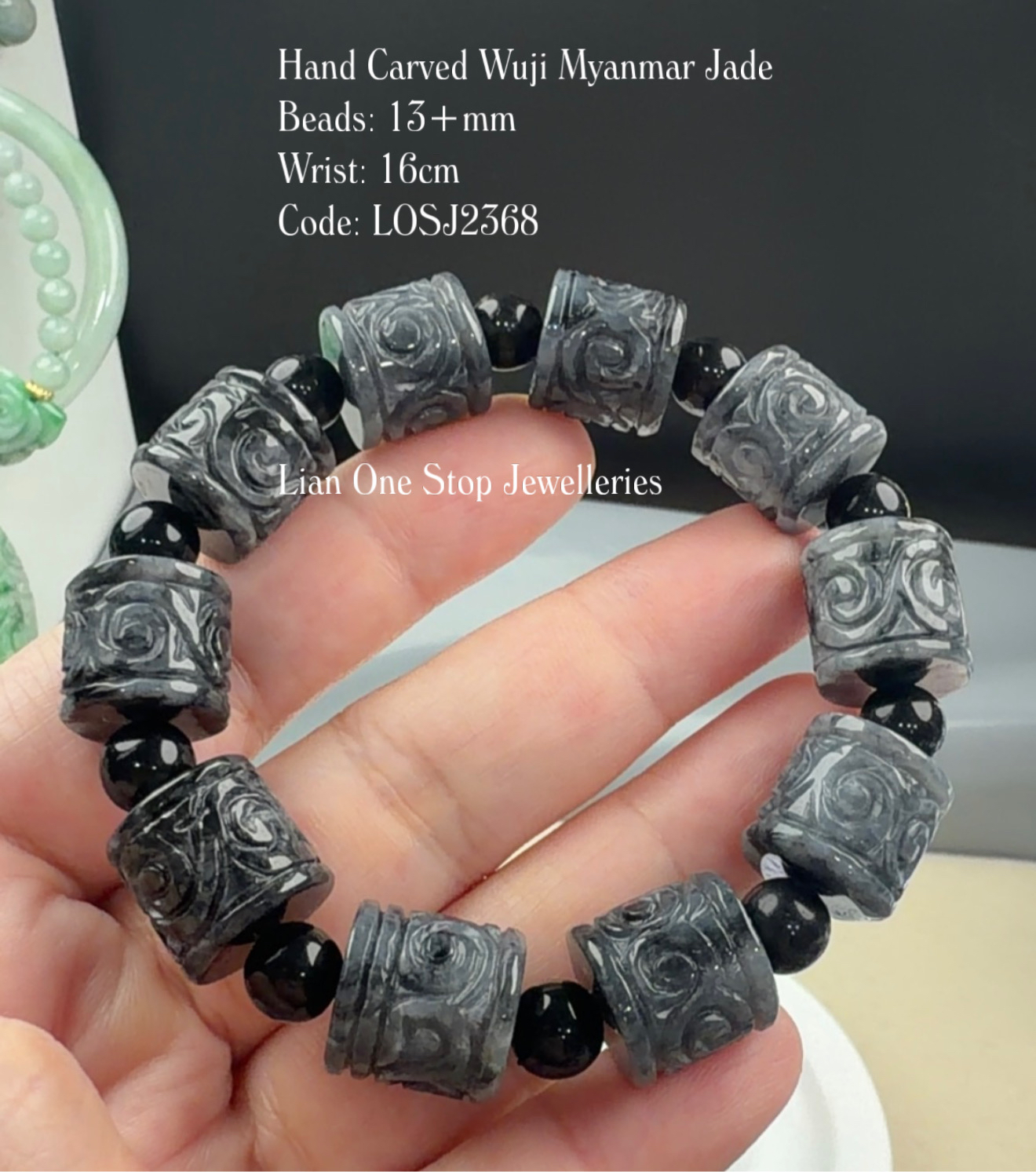 Code: LOSJ2368 Hand Carved Wuji Myanmar Jade  