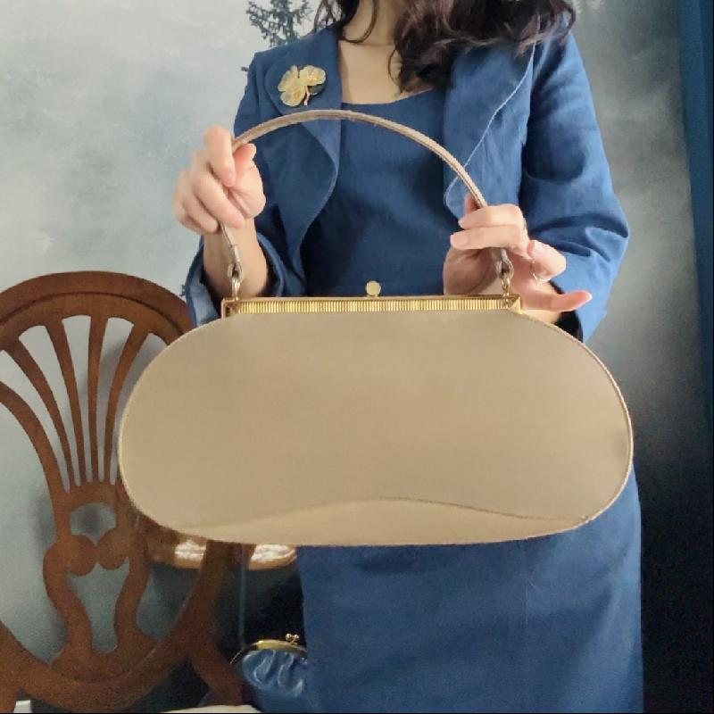 **Damaged Vintage 1950-60s CORET Taupe Colour Oval Shape Structural Handbag -Fair Condition (MT744)
