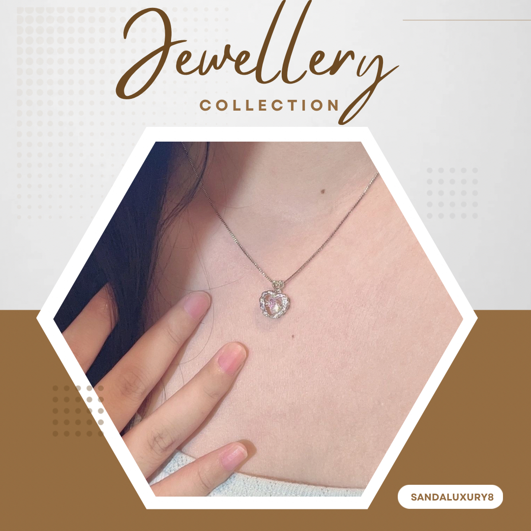 Heart Shaped Pendant Necklace Silver Chain  SandalLuxury8