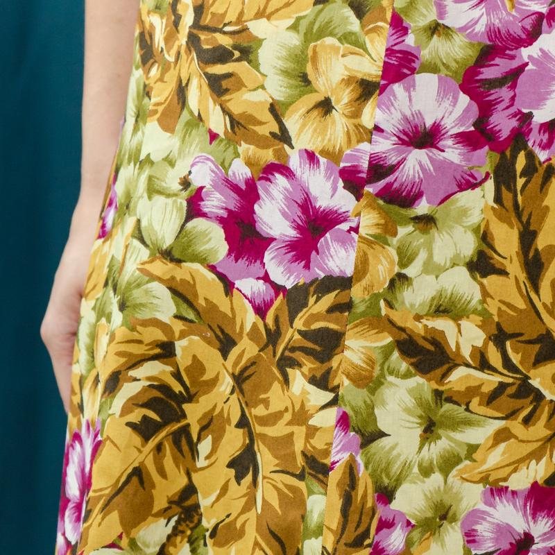Vintage Japanese 100% Cotton Botanical Garden 8-Panel Flare Skirt- Waist 26~28"(MT1606-09)