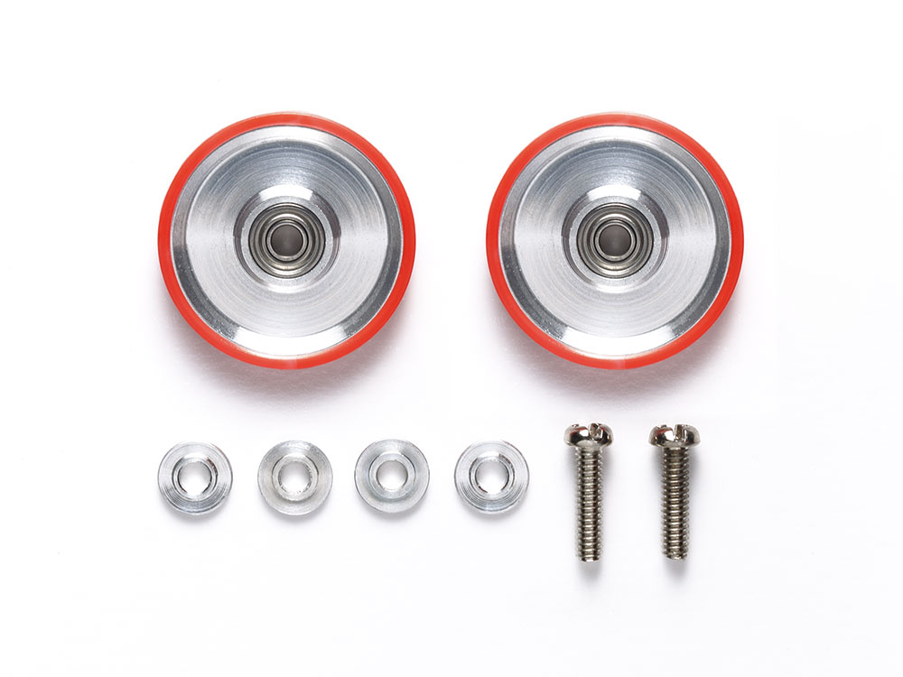 17mm ALUMINUM BALL-RACE ROLLERS (DISH TYPE) w/PLASTIC RINGS (RED)