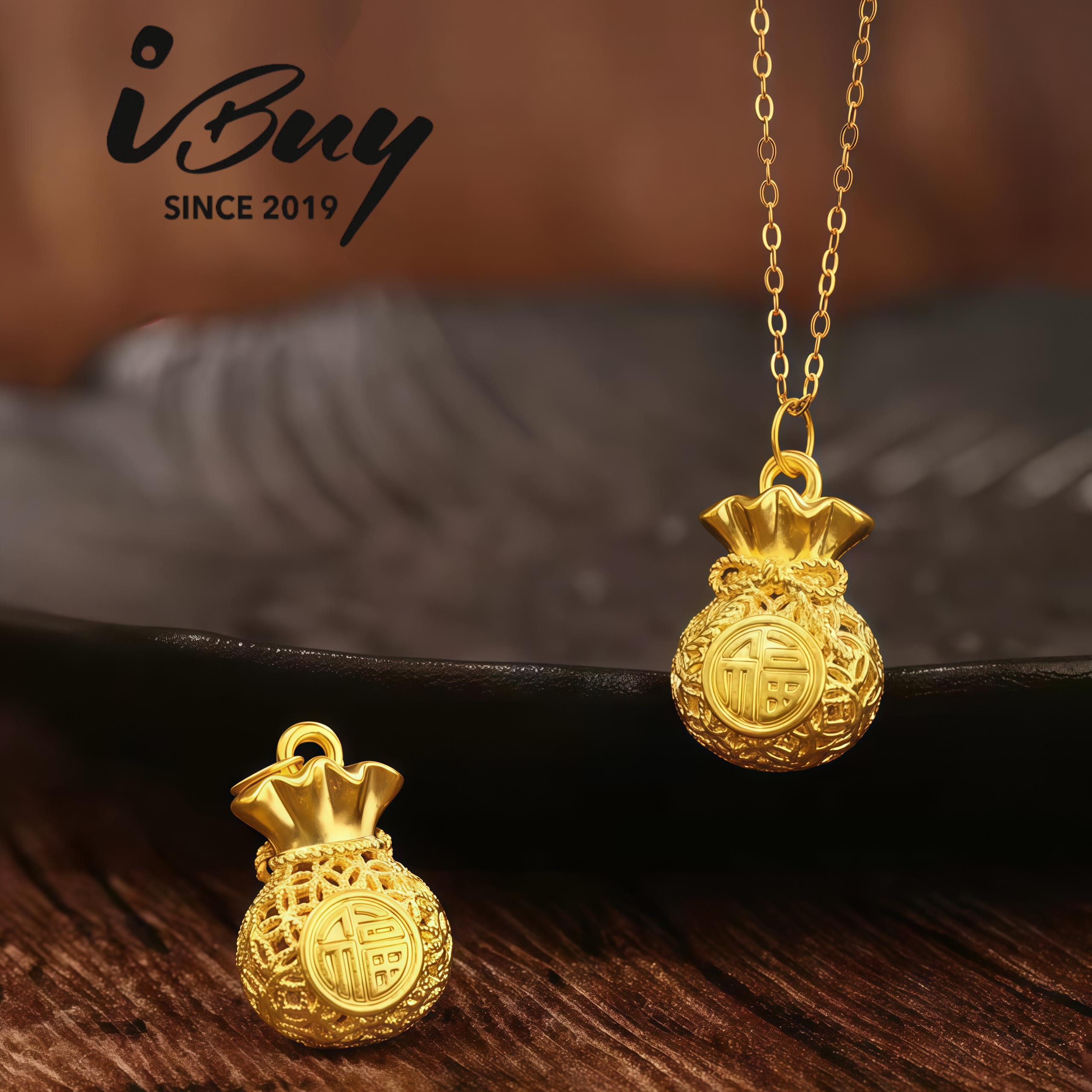 999 GOLD FILIGREE FORTUNE BAG PENDANT 999 金 金丝福袋吊坠