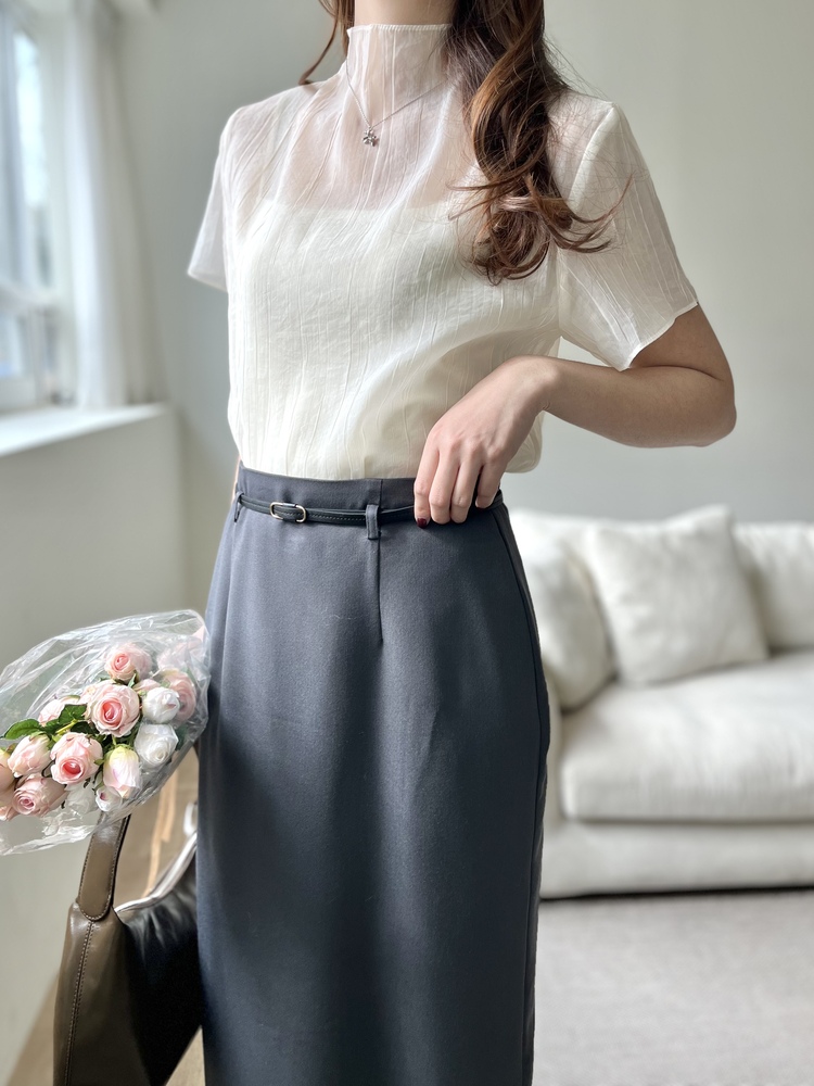 Airy Sheer Crinkle Top (Ivory)