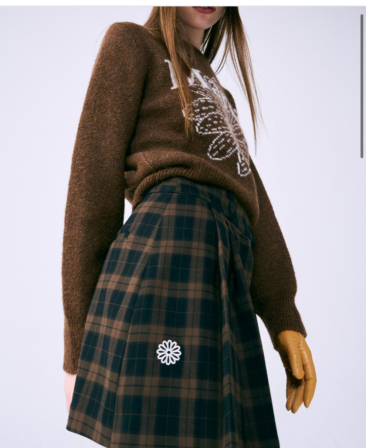 Mardi flower MINI SKIRT_BROWN CHECK CREAM 特價 Only Size s