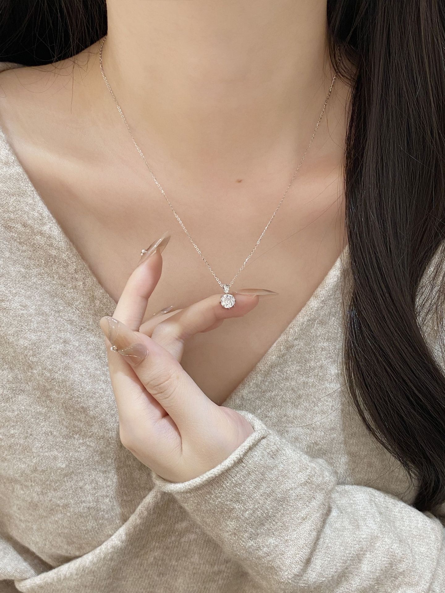 玫瑰切闪钻项链