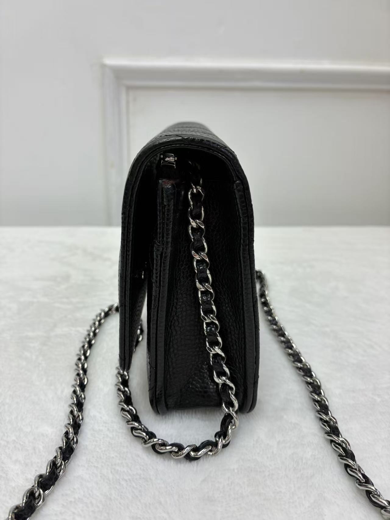 Chanel香奈兒 WOC黑銀荔枝皮.Fullset 附送護袋三寶
