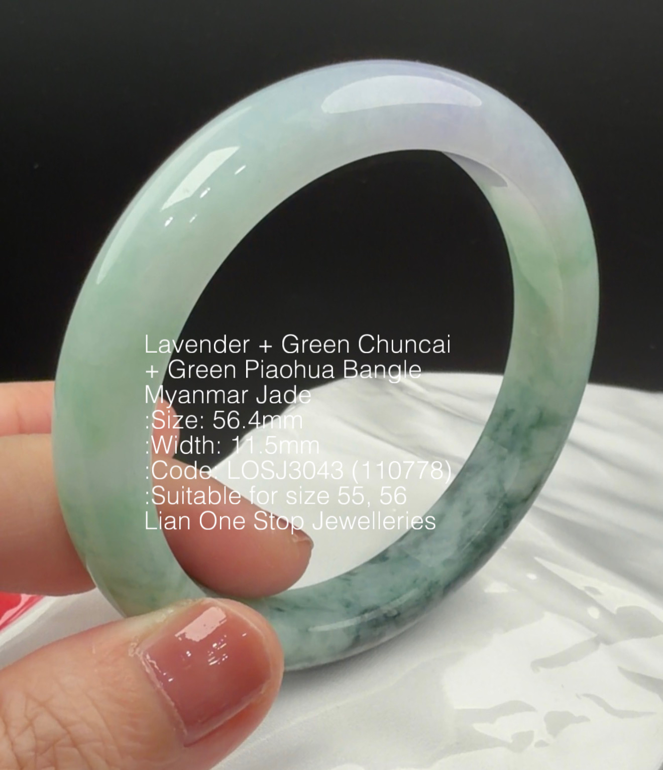 5.64cm Code: LOSJ3043 (110778) Lavender + Green Chuncai + Green Piaohua Bangle Myanmar Jade