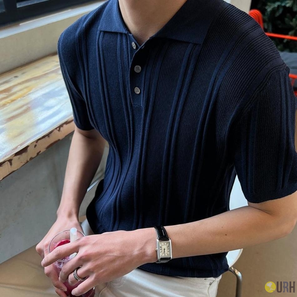 【100%保證韓國直送】Premium Washable 天絲麻高透氣雙軌條紋針織短袖 Polo 👕 [3 color] RG165878
