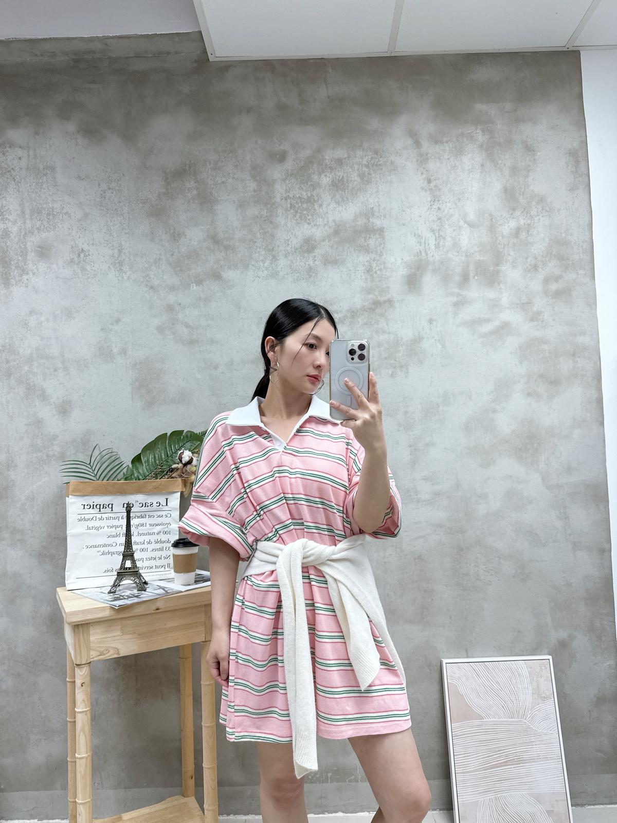 G10 拼色Polo領橫間top